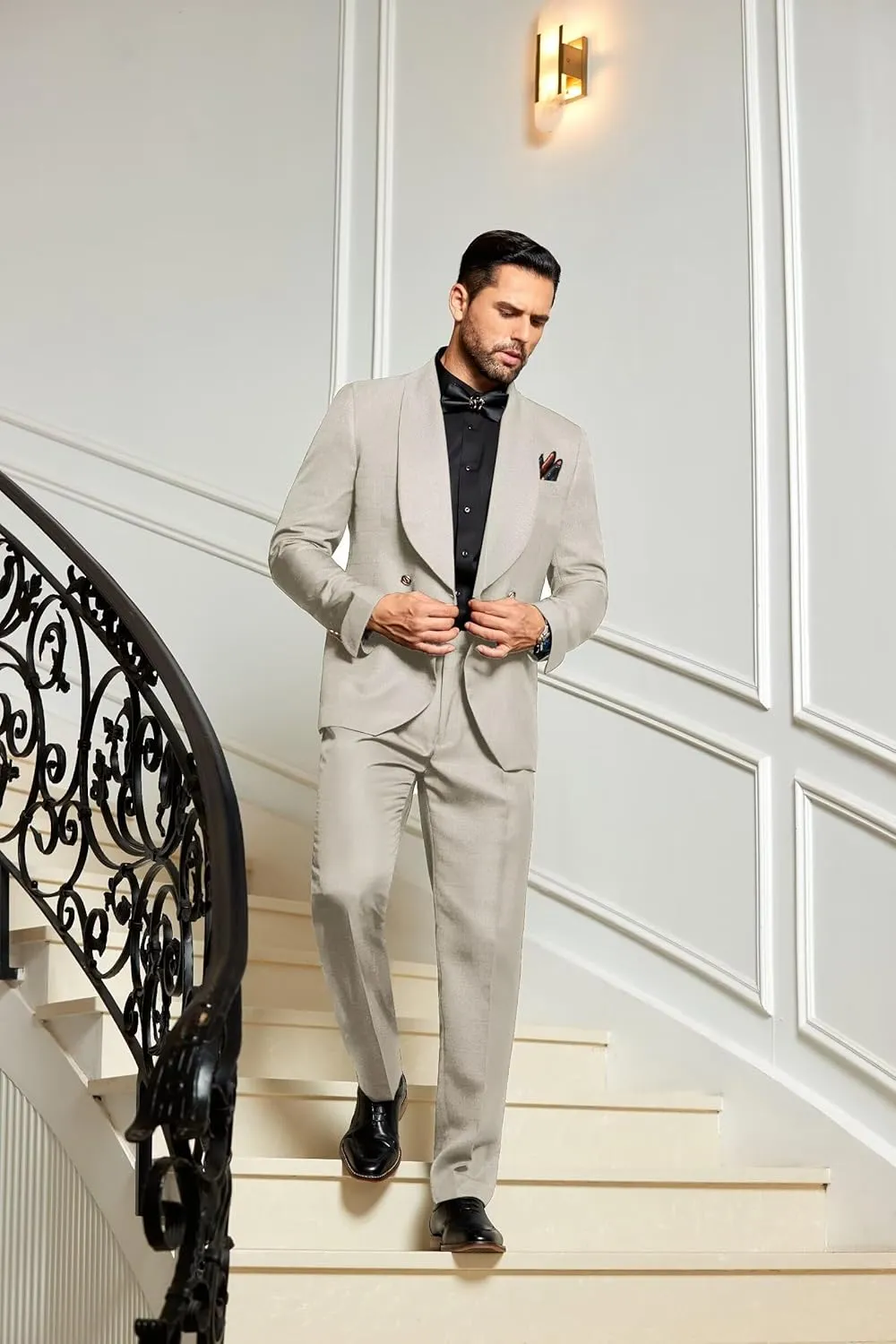 2 Piece Mens Suit Slim Fit Shawl Lapel Tuxedo for Mens Wedding Formal Business Party Prom for Men Blazer Jacket and Pant