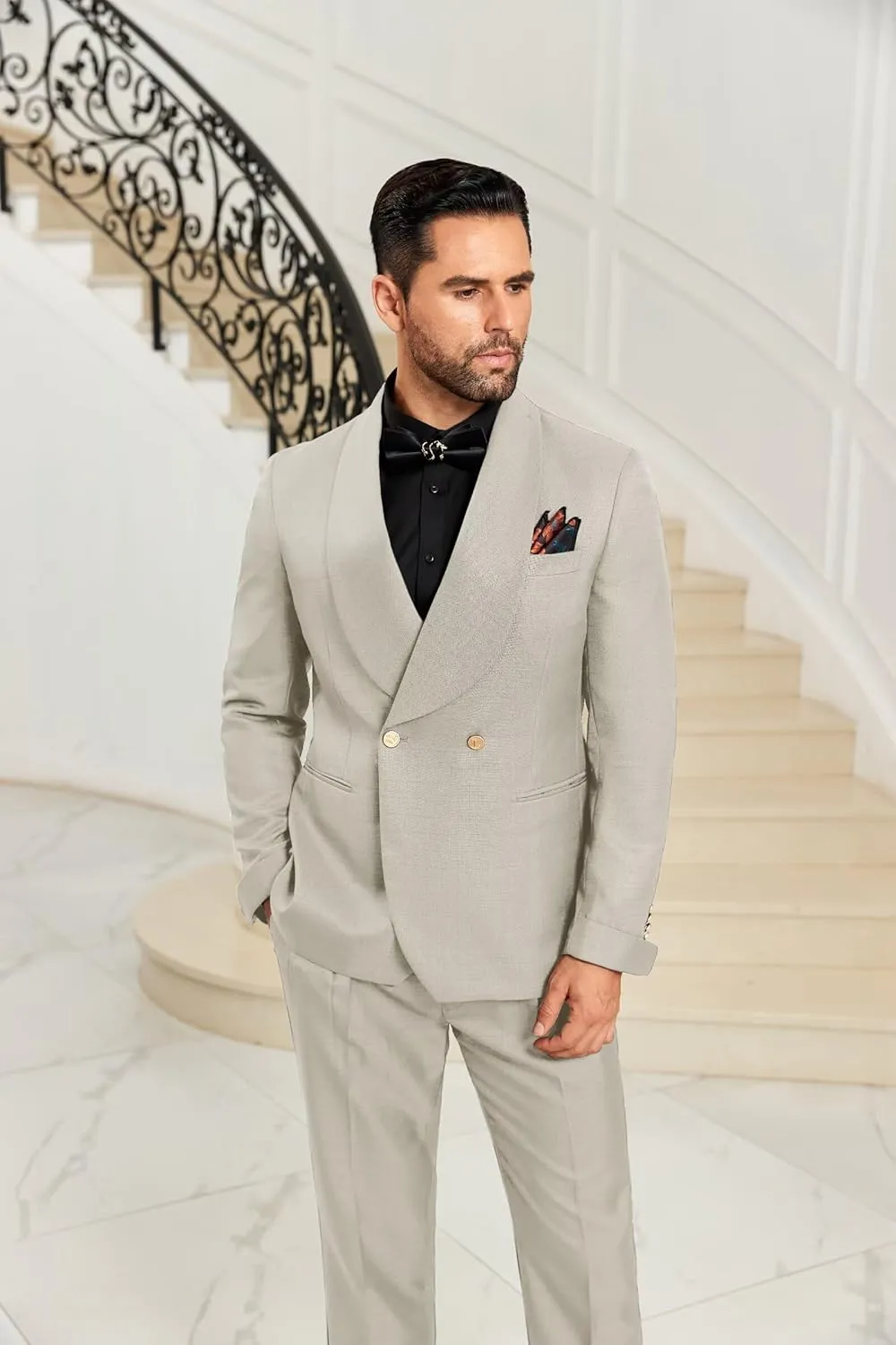 2 Piece Mens Suit Slim Fit Shawl Lapel Tuxedo for Mens Wedding Formal Business Party Prom for Men Blazer Jacket and Pant