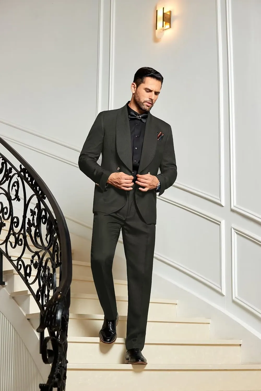 2 Piece Mens Suit Slim Fit Shawl Lapel Tuxedo for Mens Wedding Formal Business Party Prom for Men Blazer Jacket and Pant