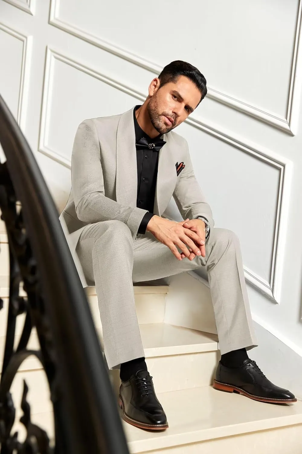 2 Piece Mens Suit Slim Fit Shawl Lapel Tuxedo for Mens Wedding Formal Business Party Prom for Men Blazer Jacket and Pant