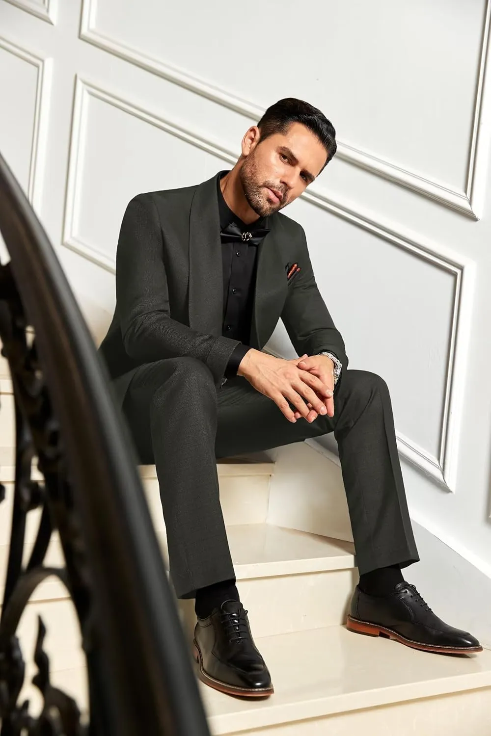 2 Piece Mens Suit Slim Fit Shawl Lapel Tuxedo for Mens Wedding Formal Business Party Prom for Men Blazer Jacket and Pant