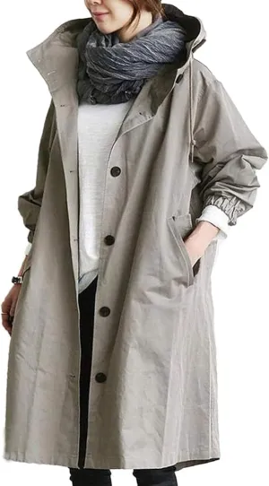 2024 New Hooded Trench Coat - Women's Single Breasted Long Trench Coat, Windproof Classic Overcoat Outwear
