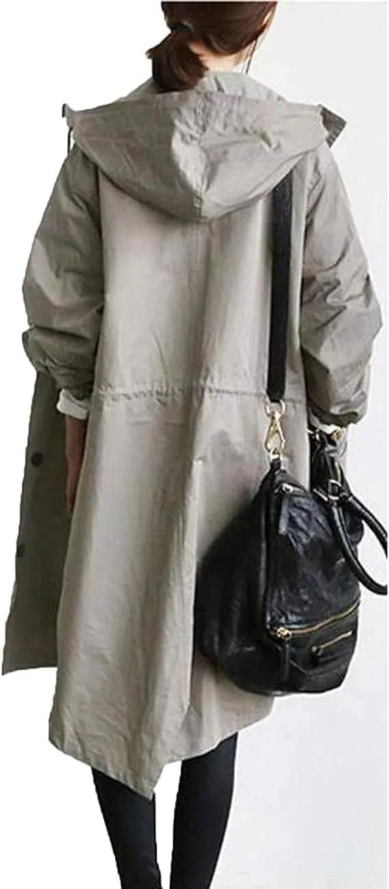 2024 New Hooded Trench Coat - Women's Single Breasted Long Trench Coat, Windproof Classic Overcoat Outwear