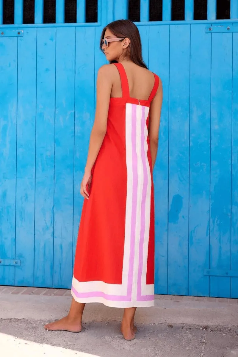 2025 Women Boho Summer Floral Dress Color Block Maxi Casual Striped Beach Coverups Overall Dress