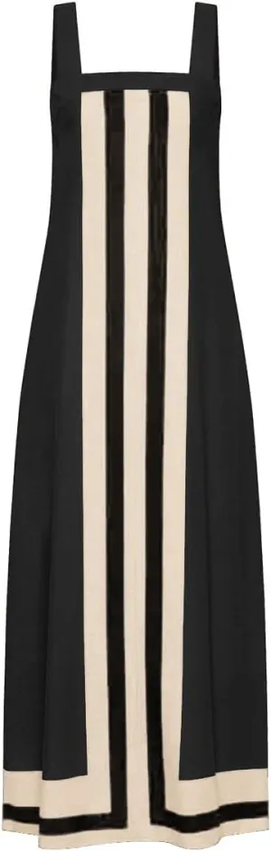 2025 Women Boho Summer Floral Dress Color Block Maxi Casual Striped Beach Coverups Overall Dress