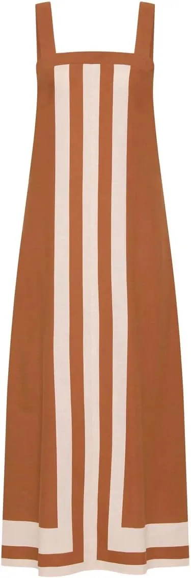 2025 Women Boho Summer Floral Dress Color Block Maxi Casual Striped Beach Coverups Overall Dress
