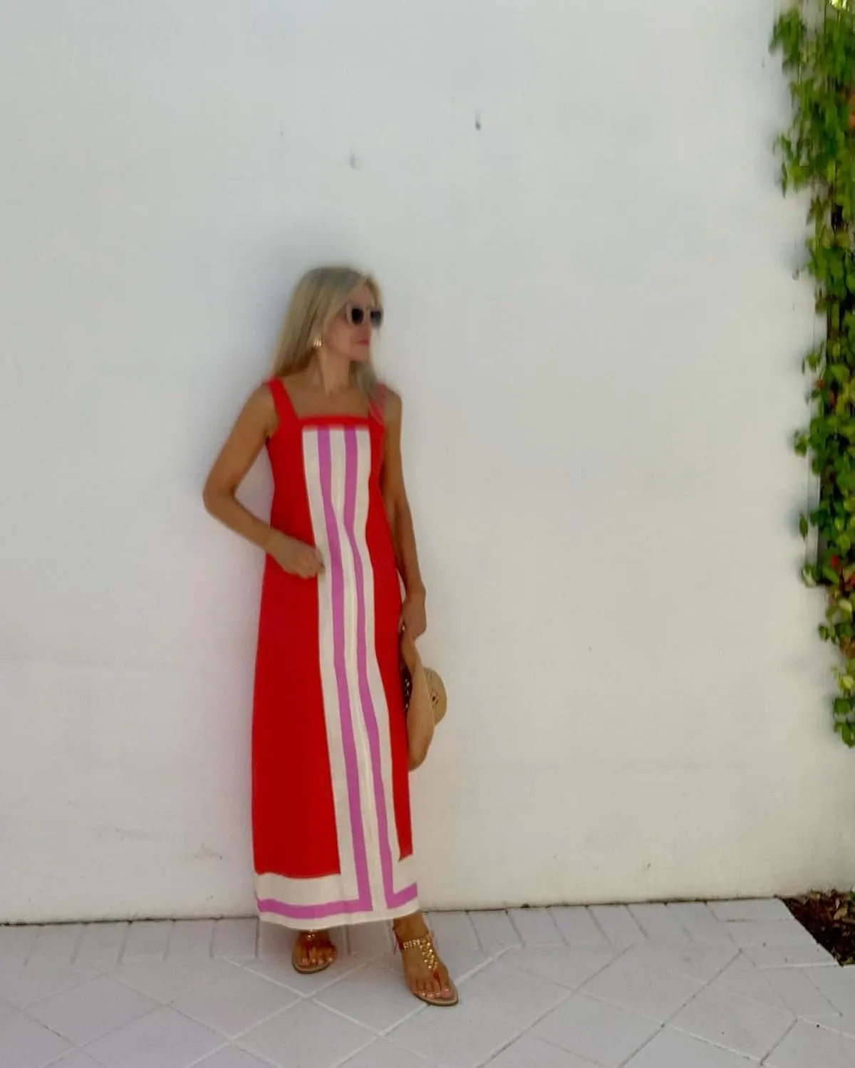 2025 Women Boho Summer Floral Dress Color Block Maxi Casual Striped Beach Coverups Overall Dress