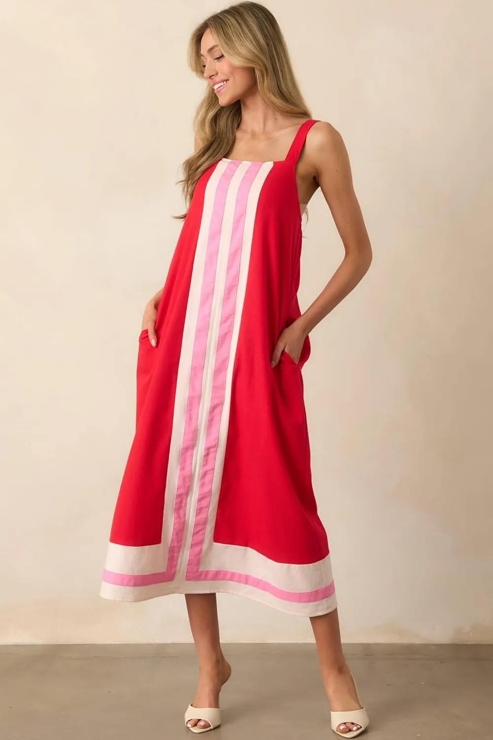 2025 Women Boho Summer Floral Dress Color Block Maxi Casual Striped Beach Coverups Overall Dress