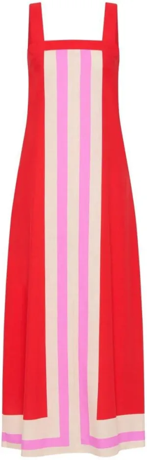 2025 Women Boho Summer Floral Dress Color Block Maxi Casual Striped Beach Coverups Overall Dress