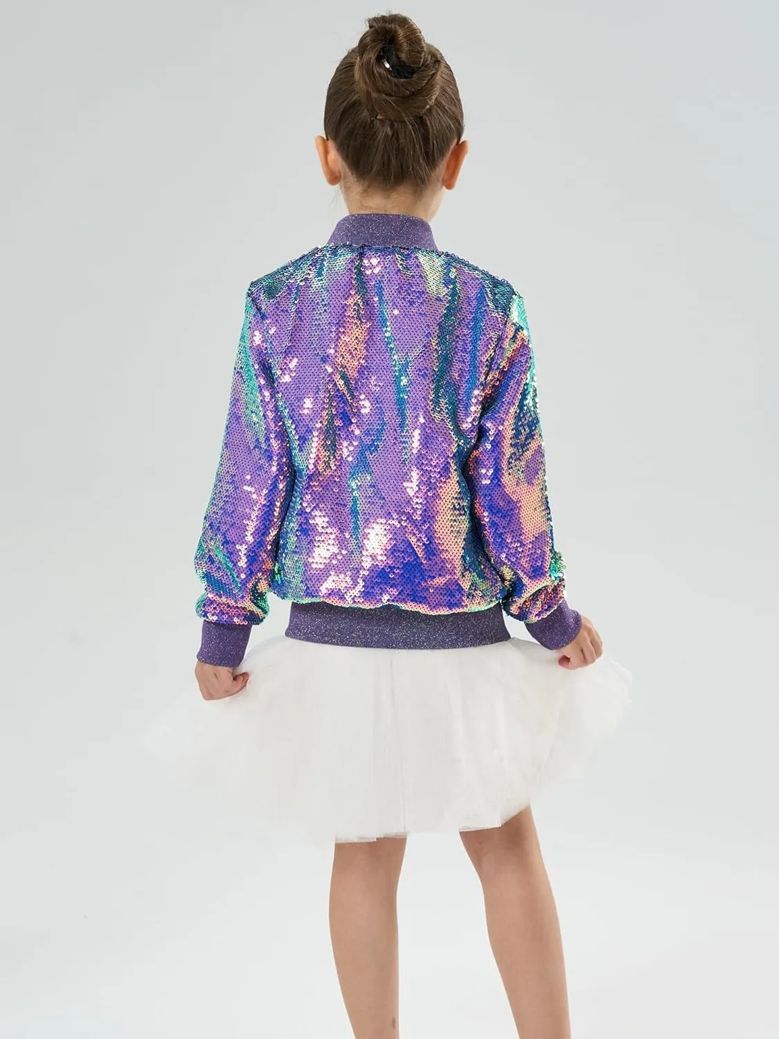 2Bunnies Girl Ombre Pastel Gradient Shimmer Sparkle Colorful Sequin Bomber Jacket