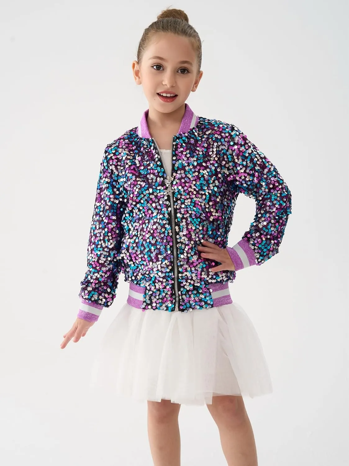 2Bunnies Girl Ombre Pastel Gradient Shimmer Sparkle Colorful Sequin Bomber Jacket