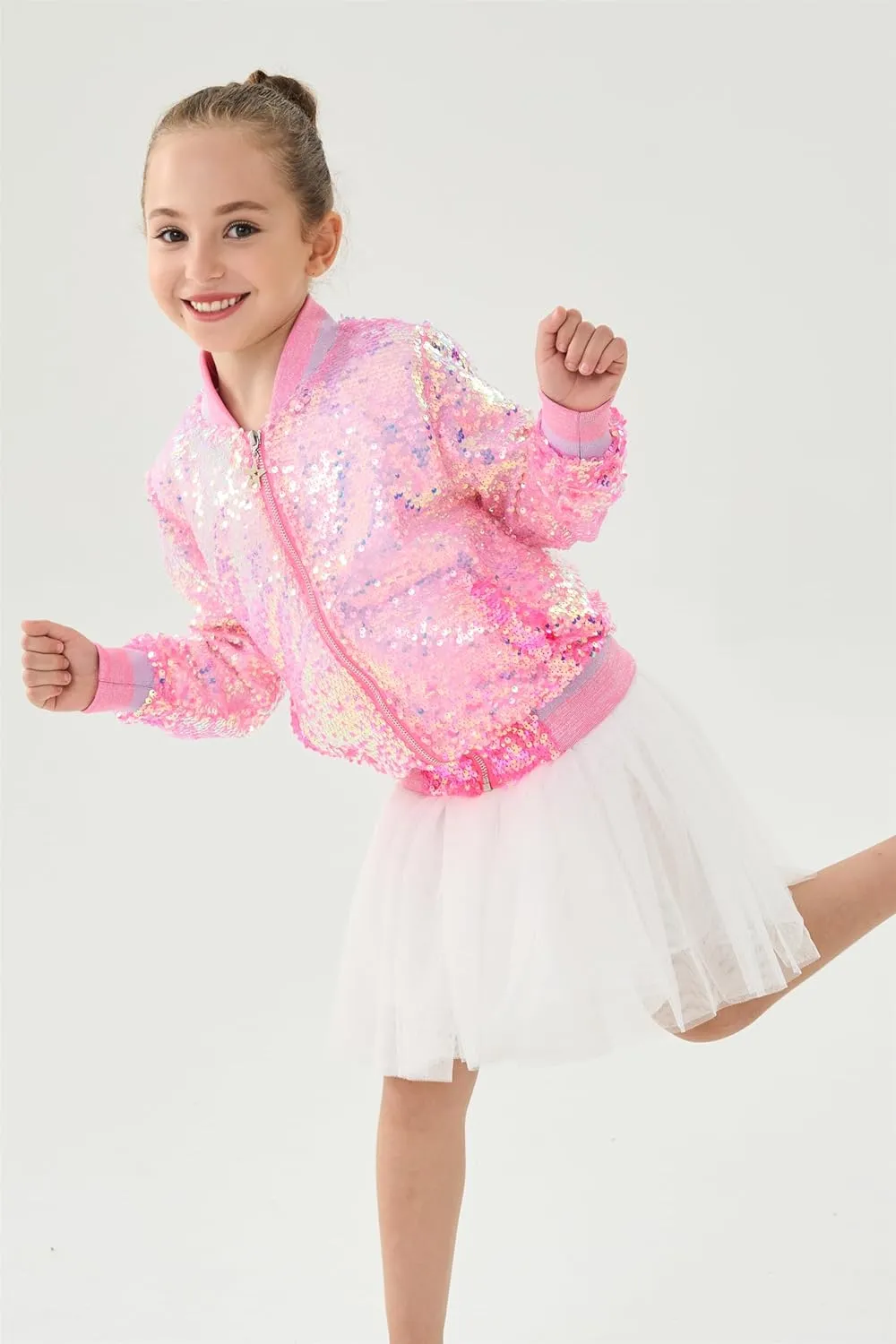 2Bunnies Girl Ombre Pastel Gradient Shimmer Sparkle Colorful Sequin Bomber Jacket