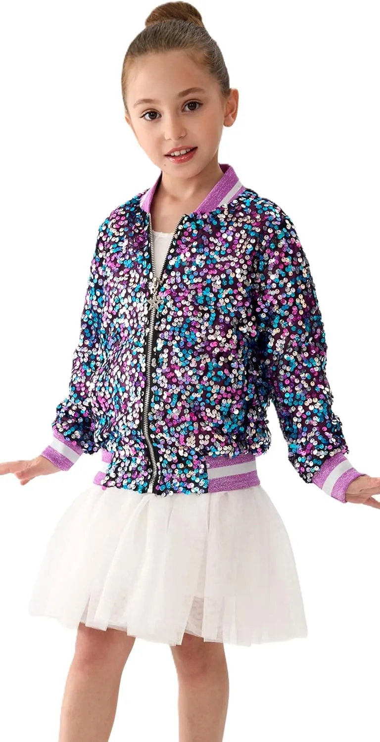 2Bunnies Girl Ombre Pastel Gradient Shimmer Sparkle Colorful Sequin Bomber Jacket