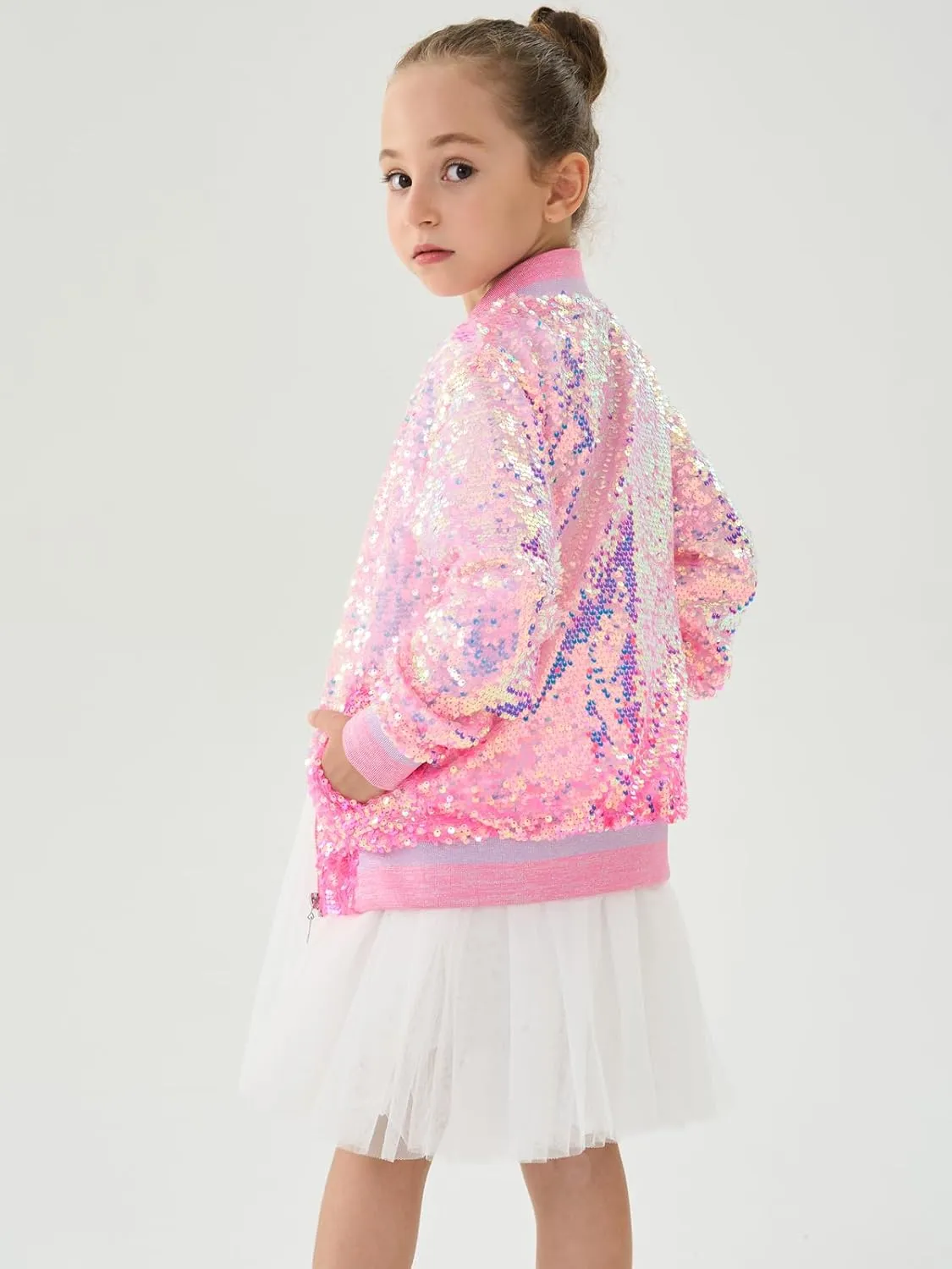 2Bunnies Girl Ombre Pastel Gradient Shimmer Sparkle Colorful Sequin Bomber Jacket
