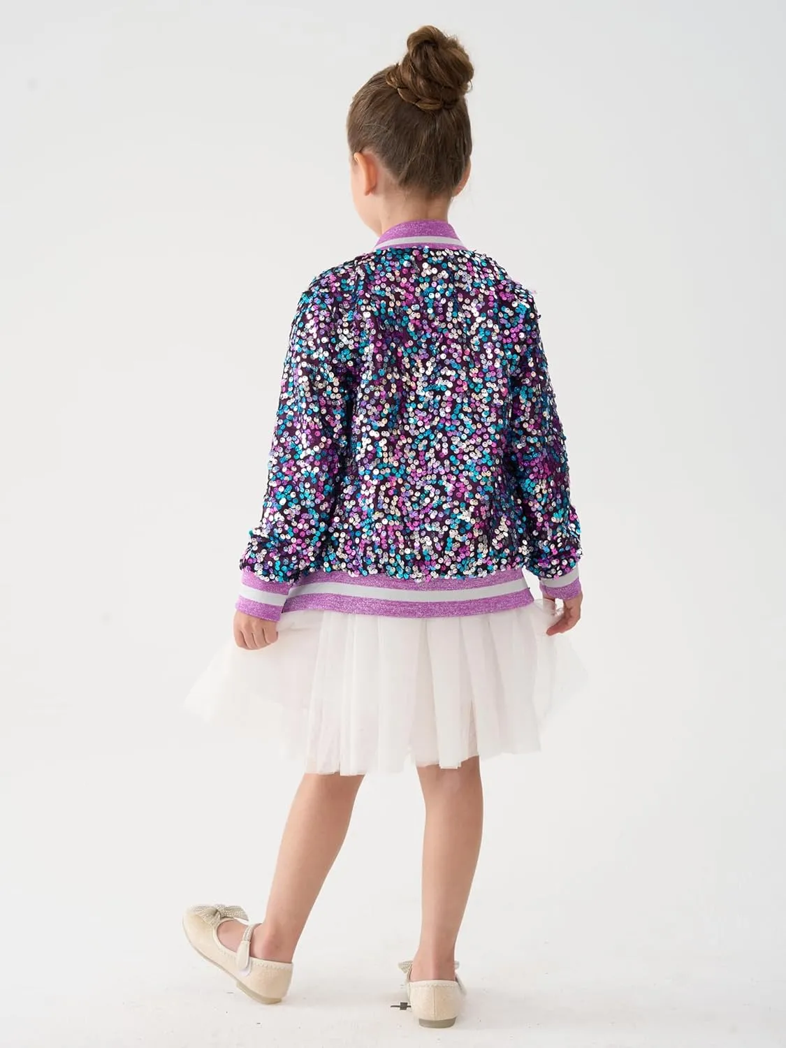 2Bunnies Girl Ombre Pastel Gradient Shimmer Sparkle Colorful Sequin Bomber Jacket