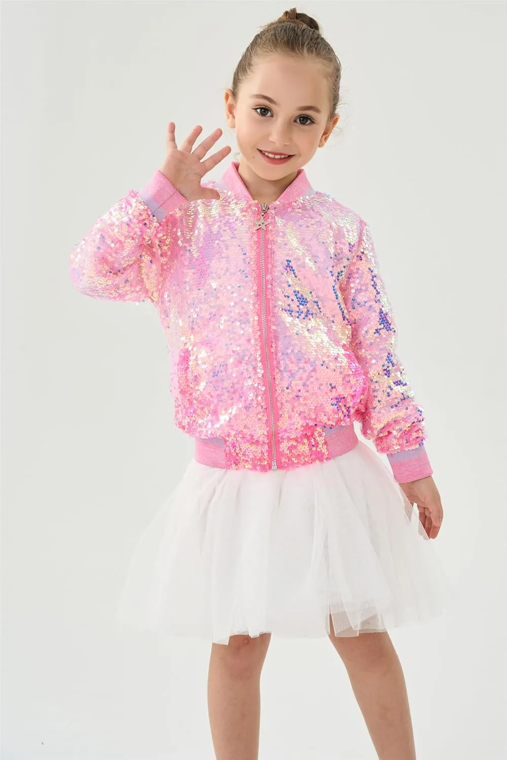 2Bunnies Girl Ombre Pastel Gradient Shimmer Sparkle Colorful Sequin Bomber Jacket