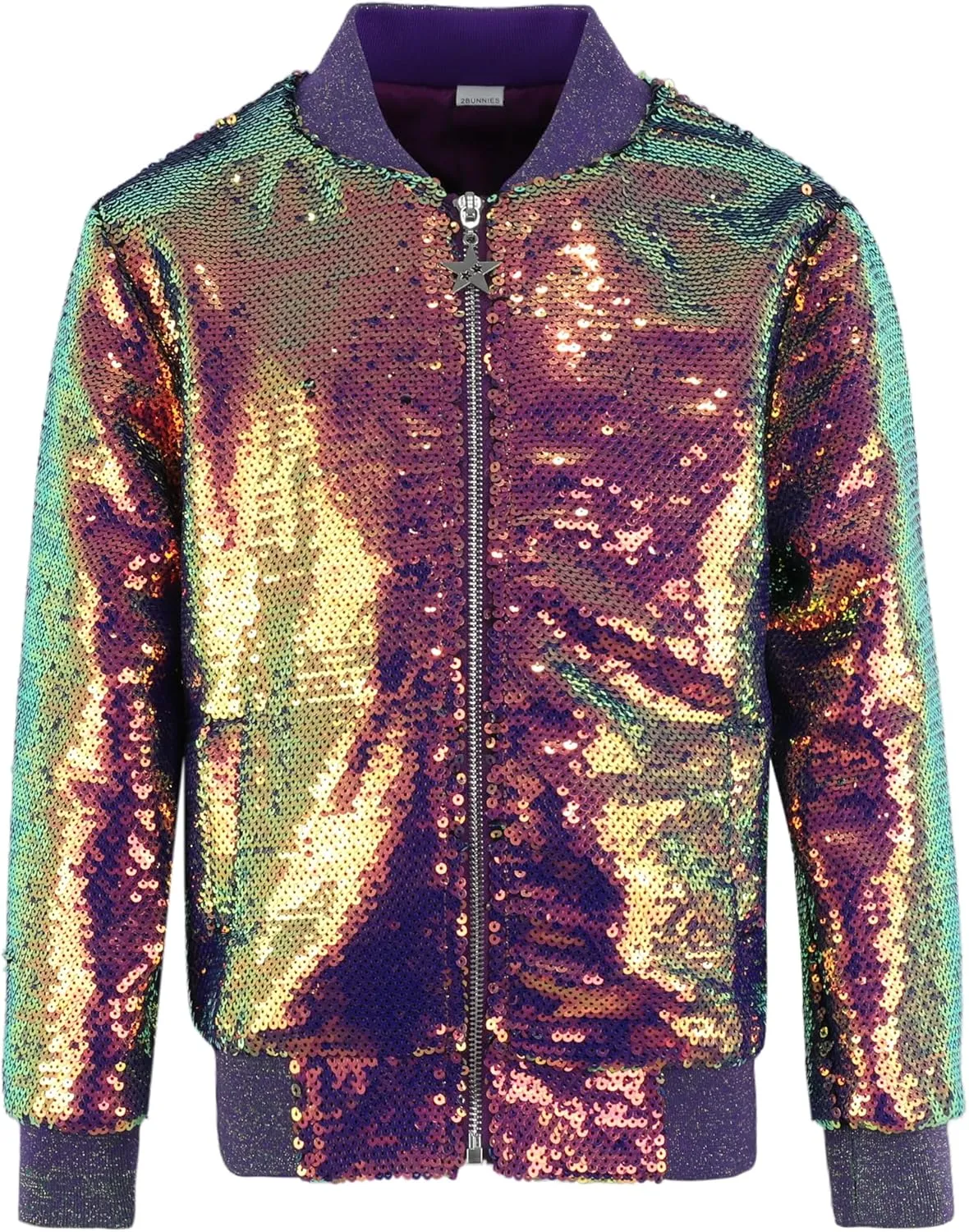 2Bunnies Girl Ombre Pastel Gradient Shimmer Sparkle Colorful Sequin Bomber Jacket