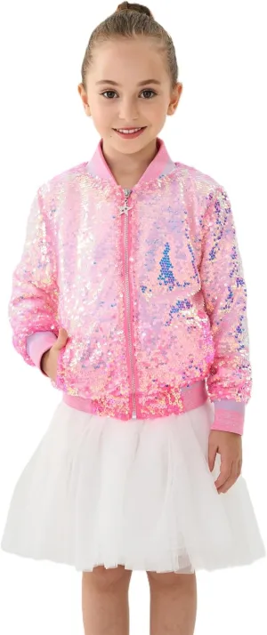 2Bunnies Girl Ombre Pastel Gradient Shimmer Sparkle Colorful Sequin Bomber Jacket