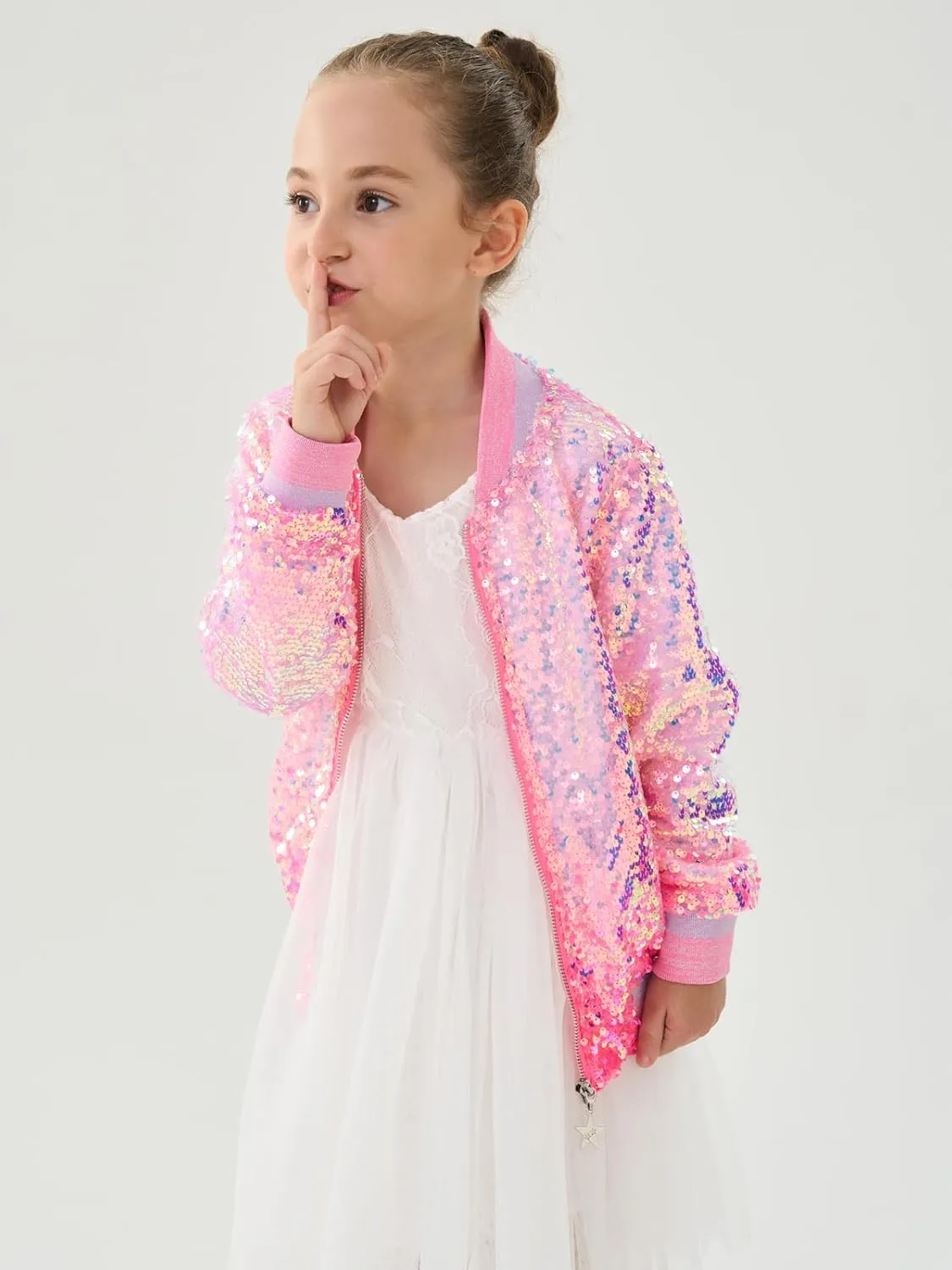 2Bunnies Girl Ombre Pastel Gradient Shimmer Sparkle Colorful Sequin Bomber Jacket
