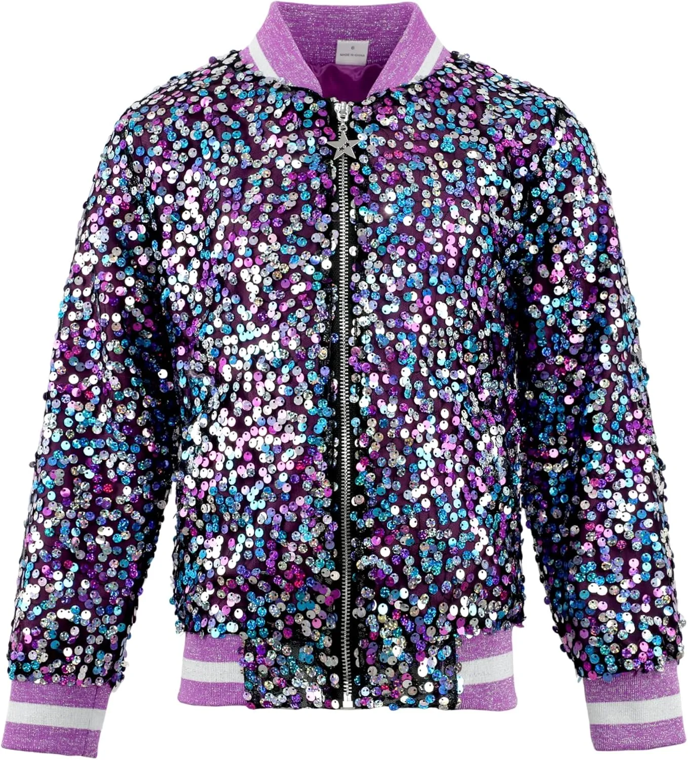 2Bunnies Girl Ombre Pastel Gradient Shimmer Sparkle Colorful Sequin Bomber Jacket