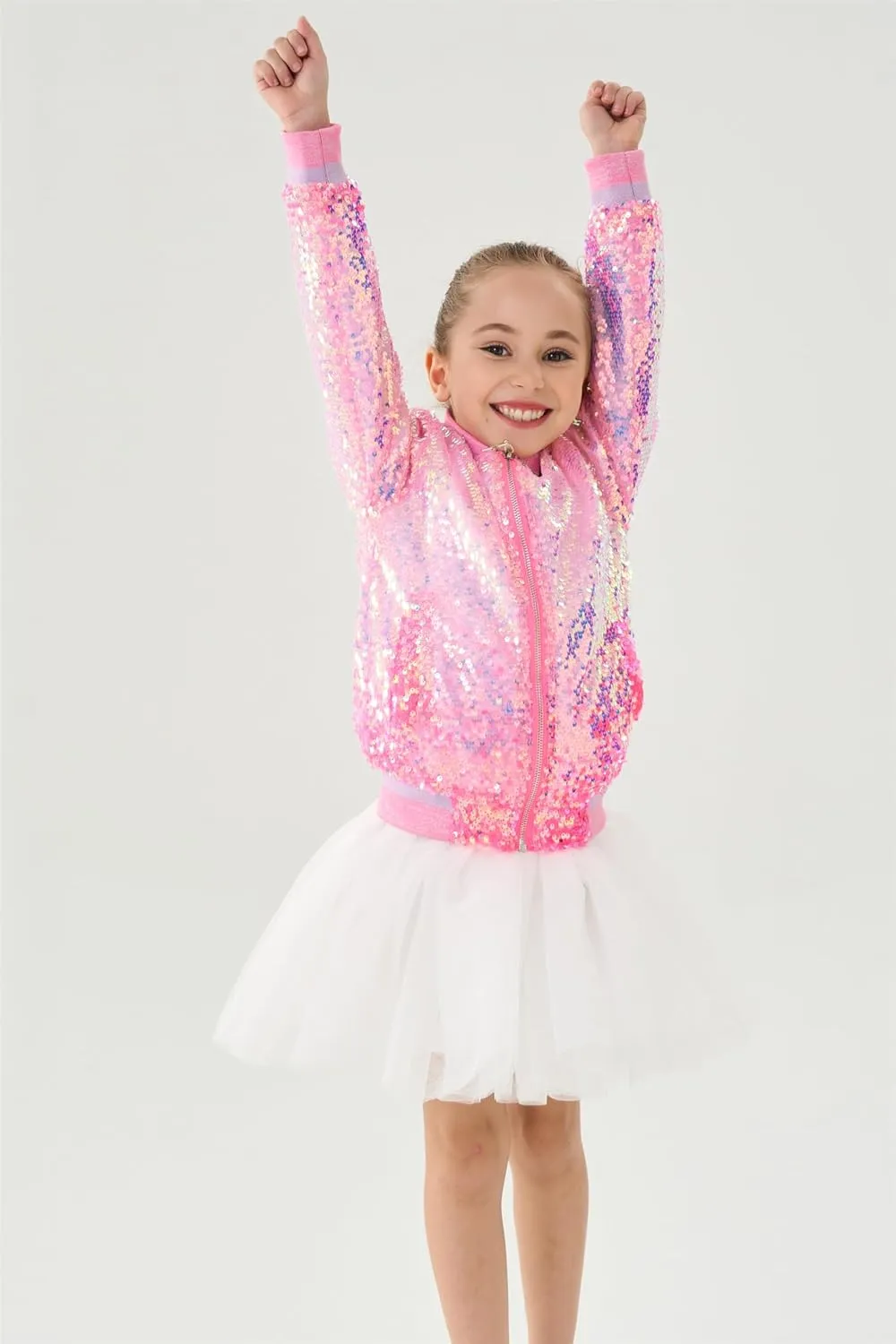 2Bunnies Girl Ombre Pastel Gradient Shimmer Sparkle Colorful Sequin Bomber Jacket