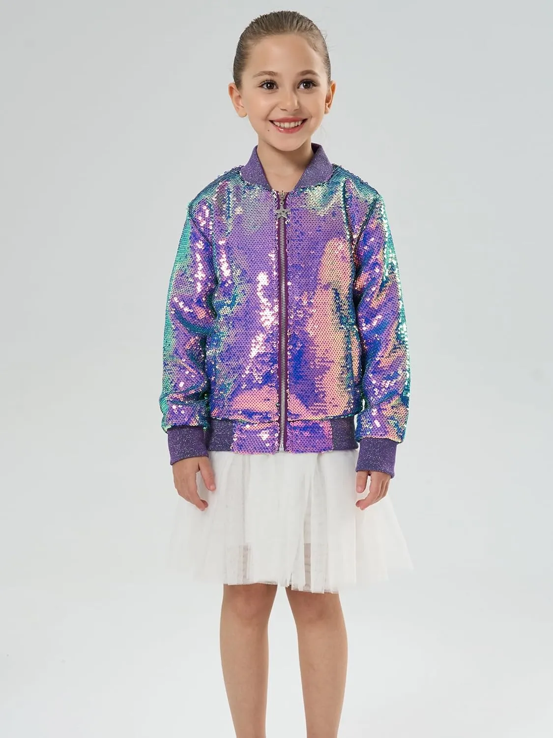 2Bunnies Girl Ombre Pastel Gradient Shimmer Sparkle Colorful Sequin Bomber Jacket