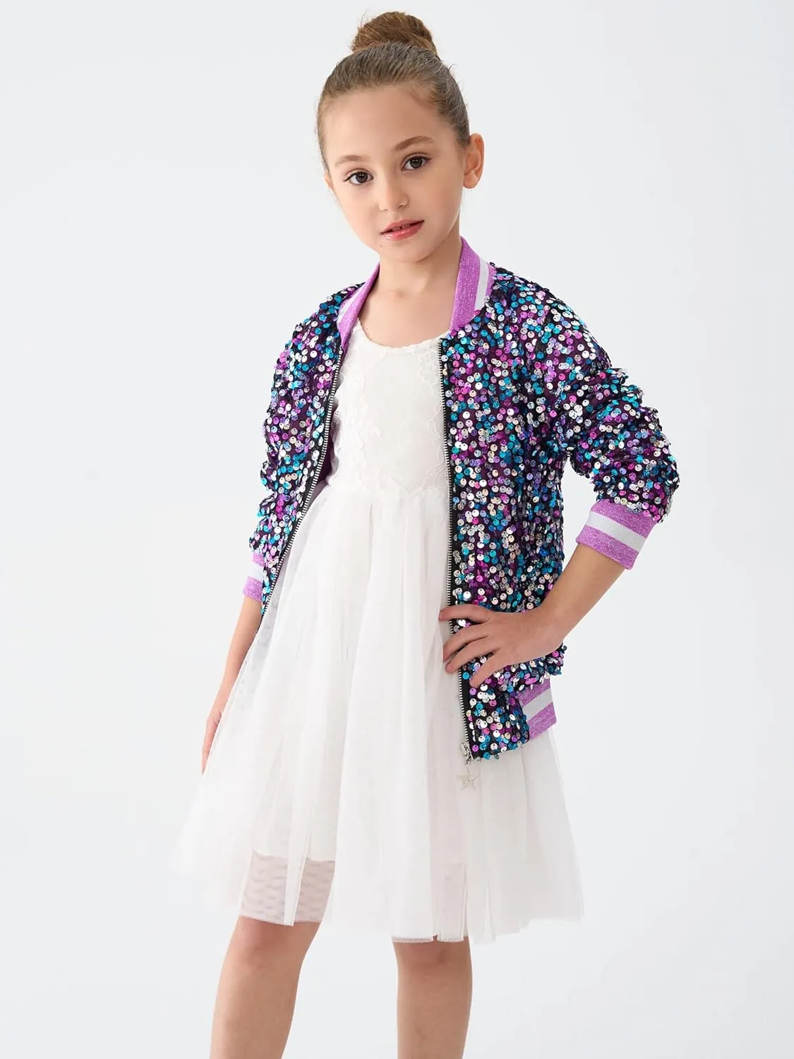 2Bunnies Girl Ombre Pastel Gradient Shimmer Sparkle Colorful Sequin Bomber Jacket