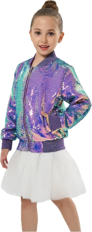 2Bunnies Girl Ombre Pastel Gradient Shimmer Sparkle Colorful Sequin Bomber Jacket