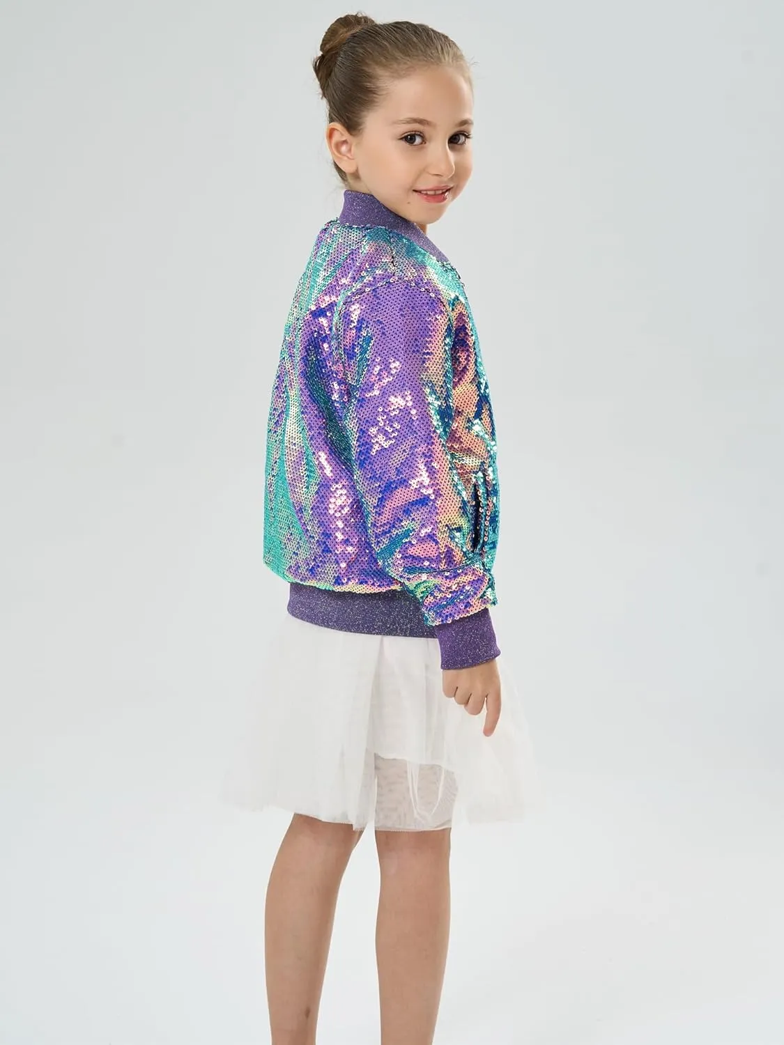 2Bunnies Girl Ombre Pastel Gradient Shimmer Sparkle Colorful Sequin Bomber Jacket