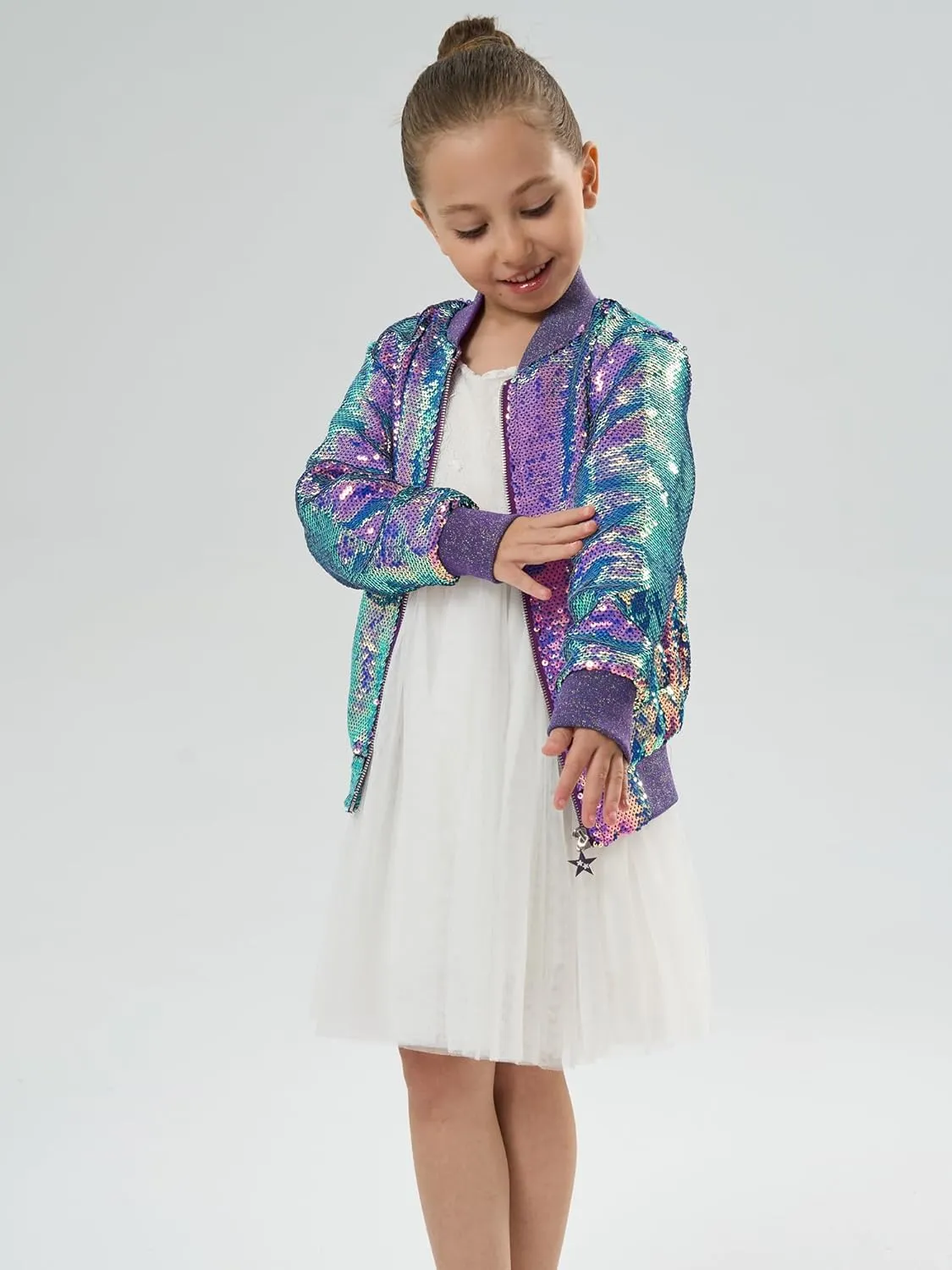 2Bunnies Girl Ombre Pastel Gradient Shimmer Sparkle Colorful Sequin Bomber Jacket