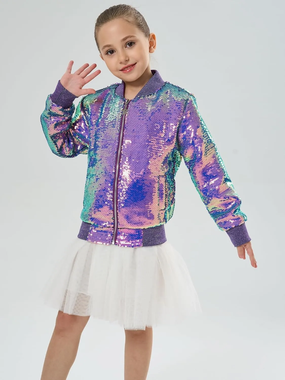 2Bunnies Girl Ombre Pastel Gradient Shimmer Sparkle Colorful Sequin Bomber Jacket