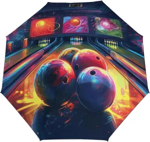 3 Fold Manual Umbrella,Bowling Balls Print Folding Umbrella,Portable Travel Umbrella,Windproof Travel Umbrella with Cover Bag