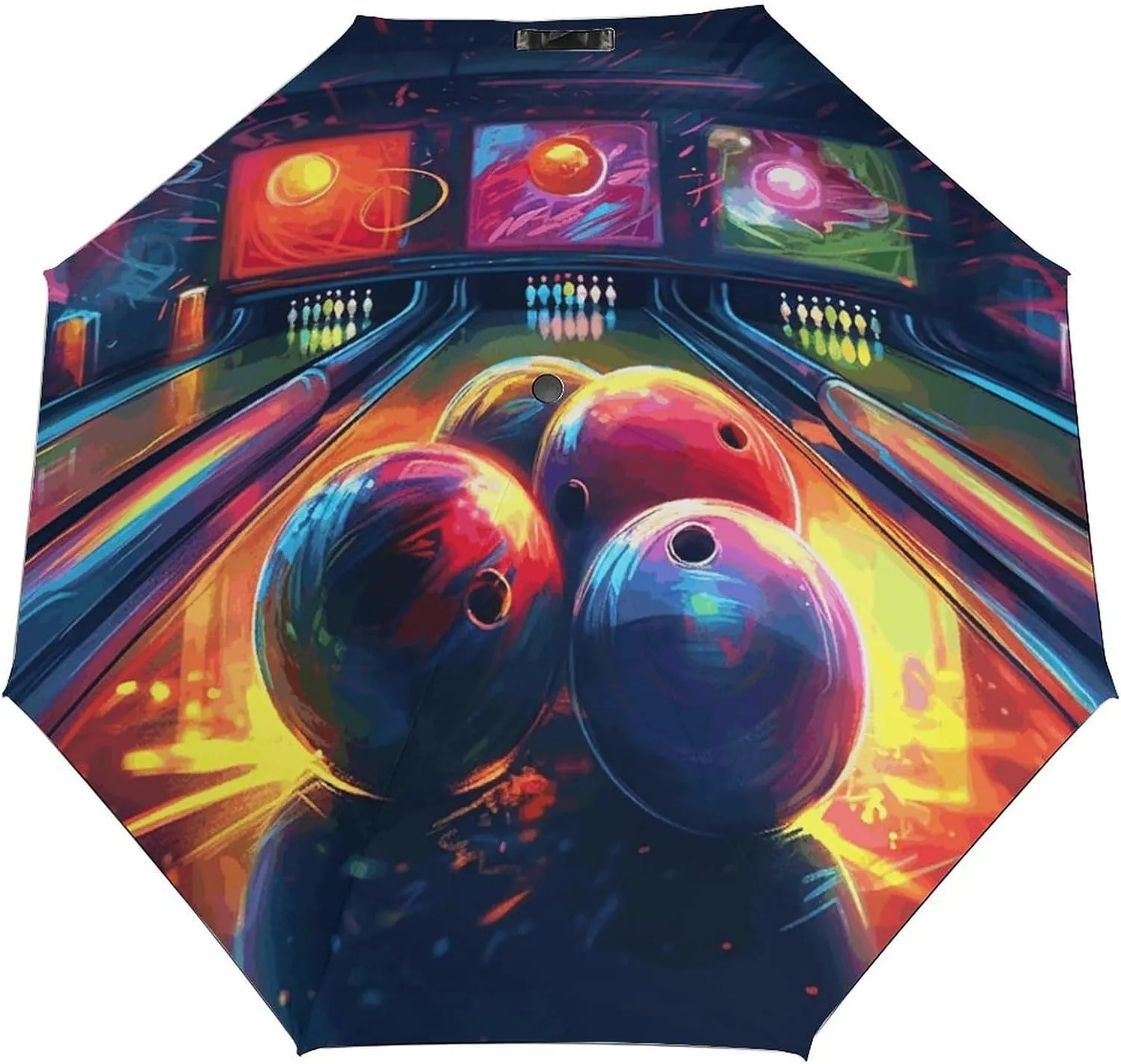 3 Fold Manual Umbrella,Bowling Balls Print Folding Umbrella,Portable Travel Umbrella,Windproof Travel Umbrella with Cover Bag