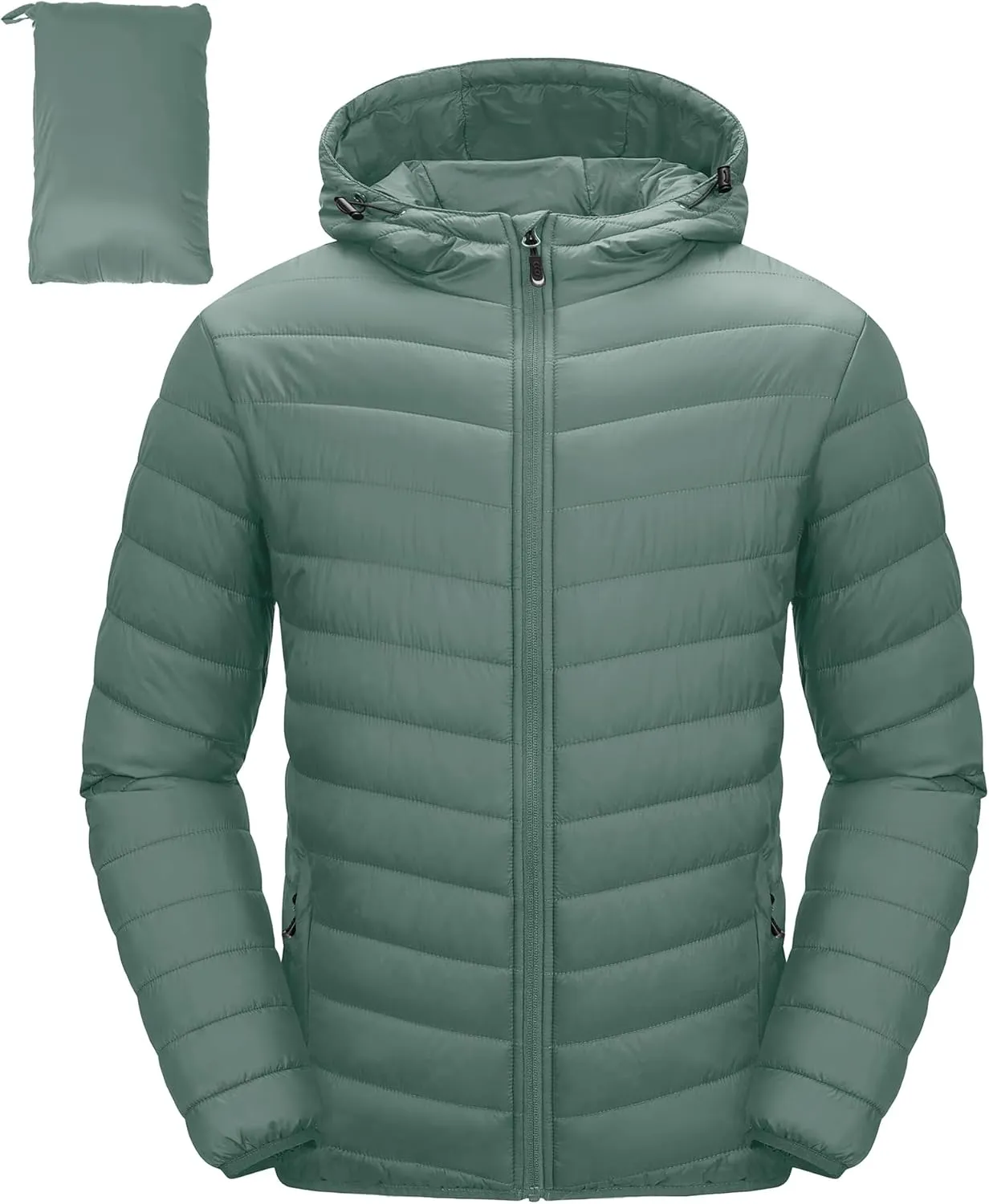 33,000ft Men's Lightweight Packable Insulated Puffer Winter Jacket with Hood, Water-Resistant Down Alternative Puffy Coat