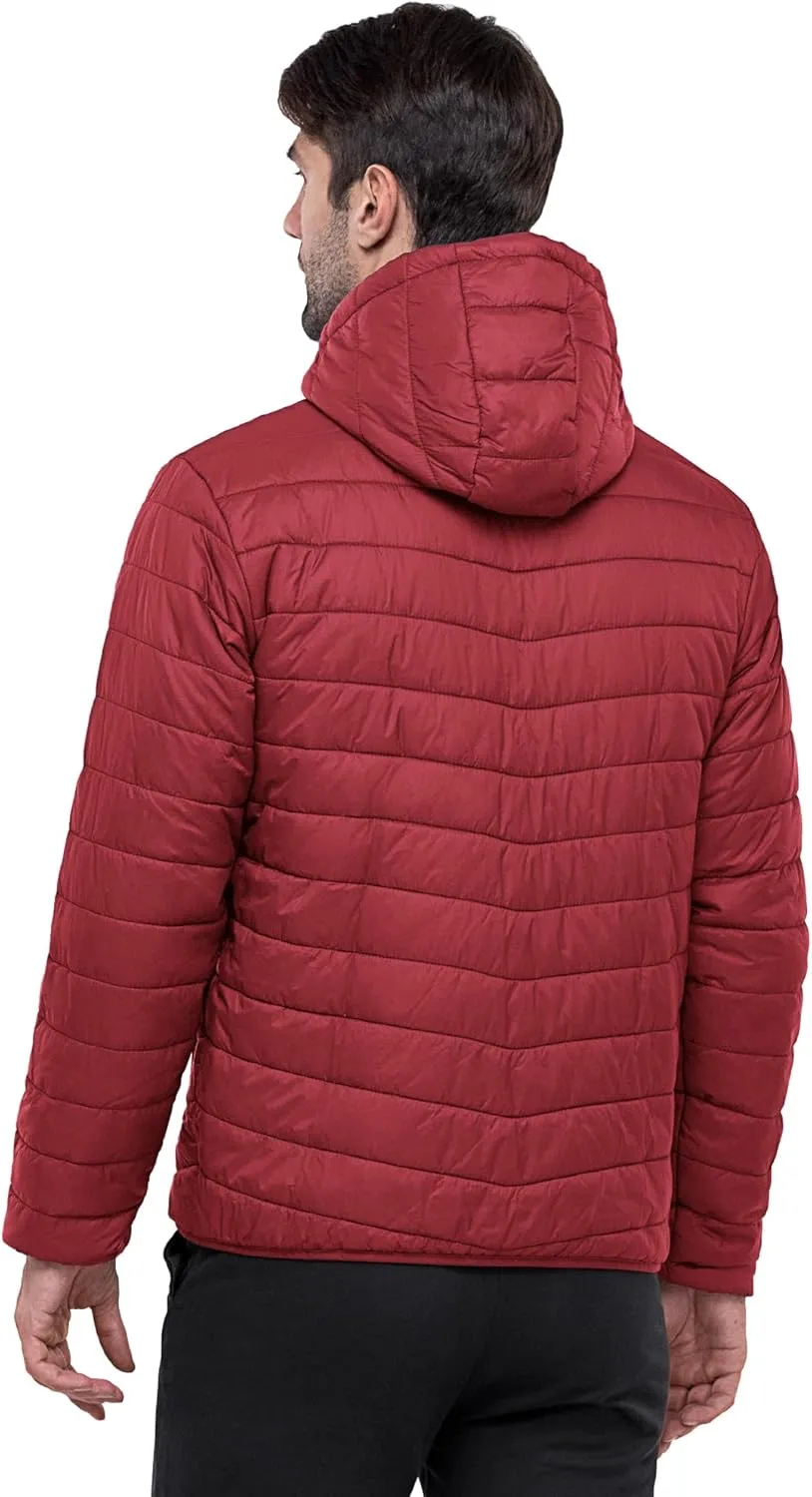 33,000ft Men's Lightweight Packable Insulated Puffer Winter Jacket with Hood, Water-Resistant Down Alternative Puffy Coat