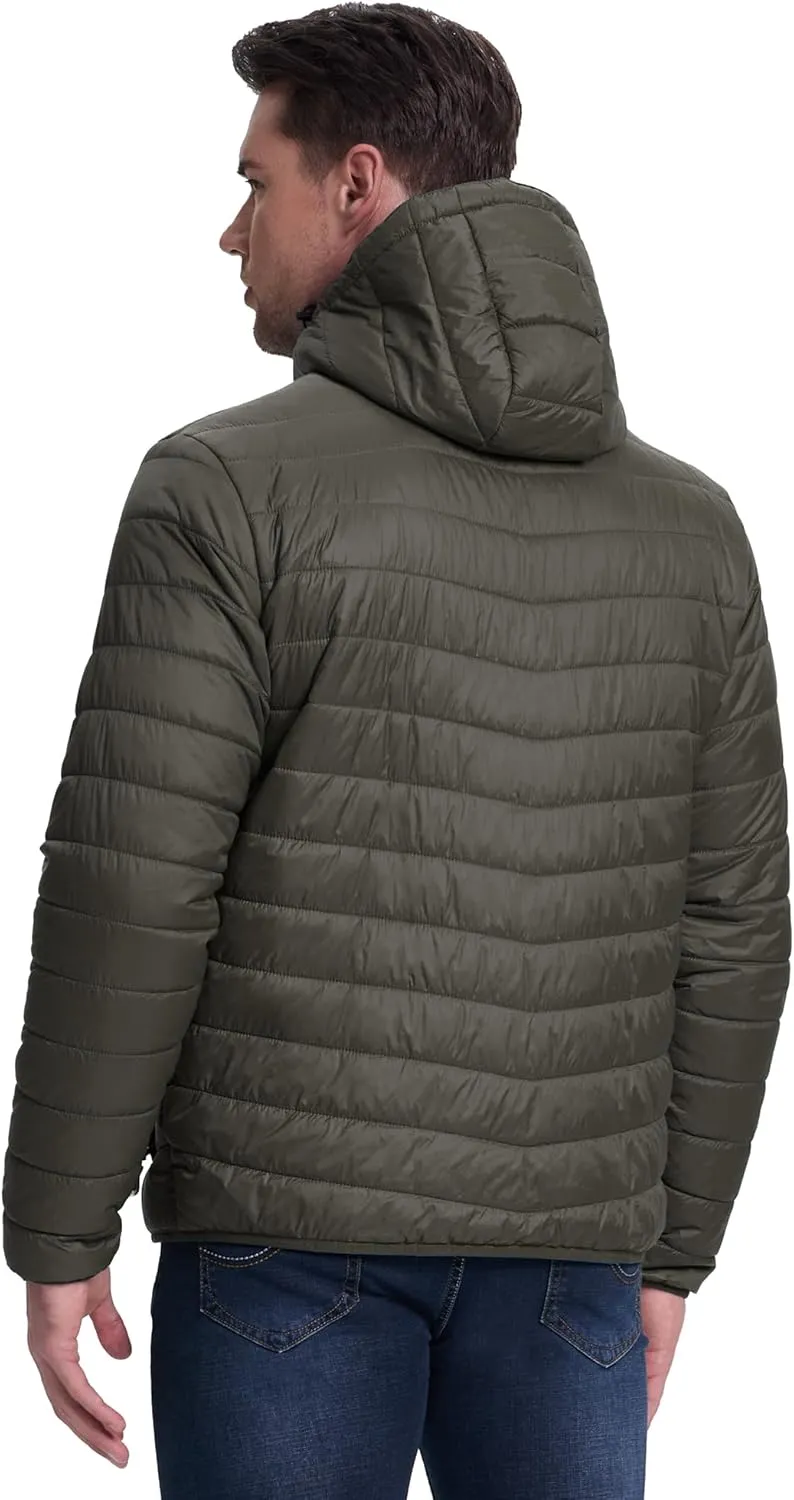 33,000ft Men's Lightweight Packable Insulated Puffer Winter Jacket with Hood, Water-Resistant Down Alternative Puffy Coat