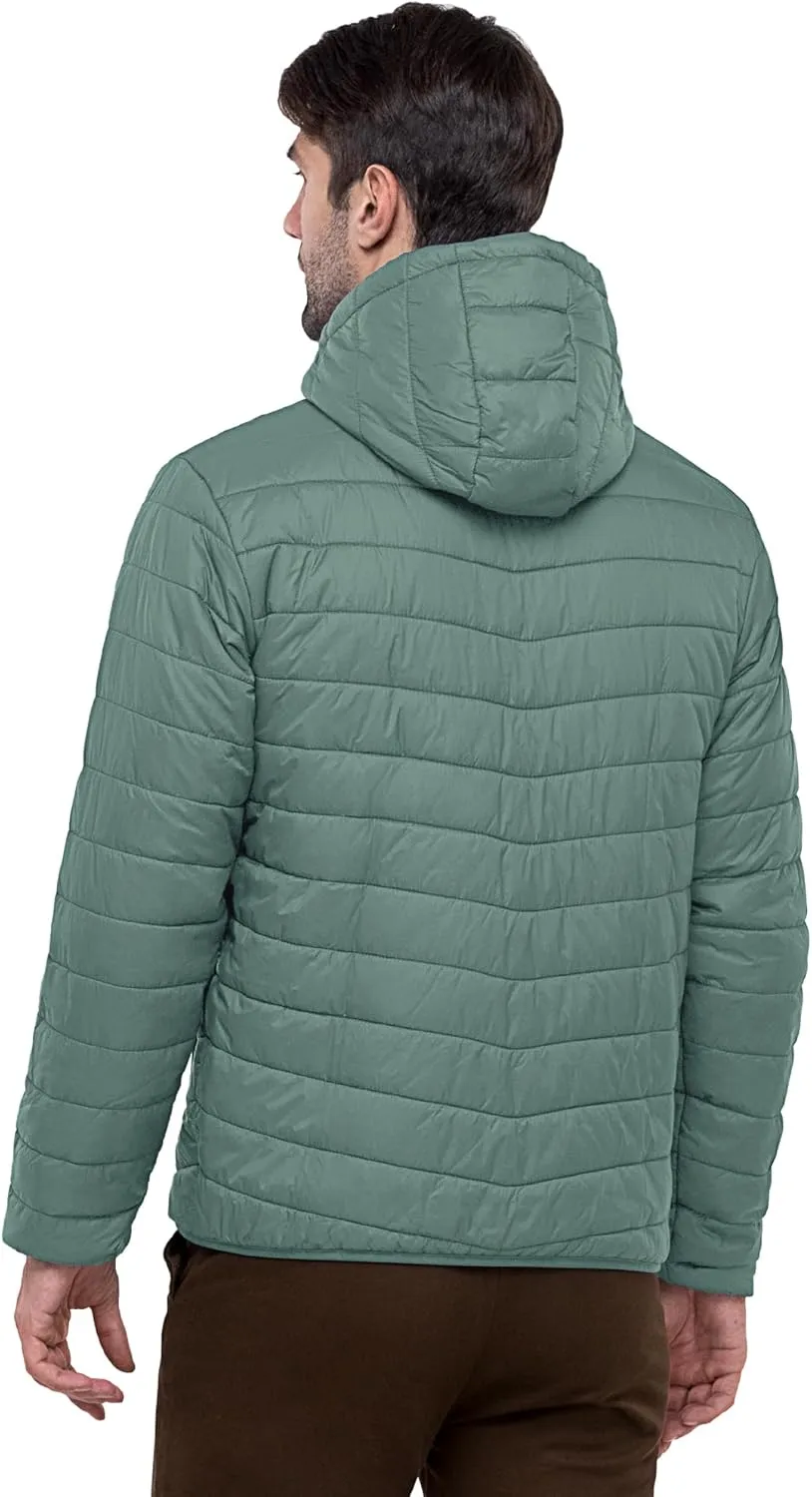 33,000ft Men's Lightweight Packable Insulated Puffer Winter Jacket with Hood, Water-Resistant Down Alternative Puffy Coat
