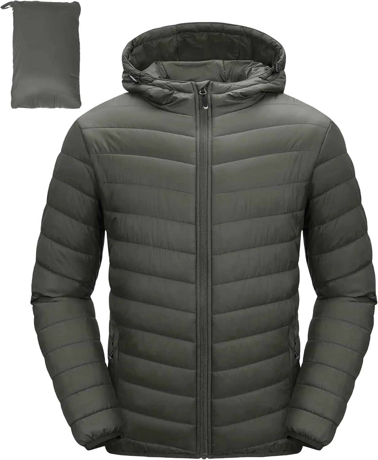 33,000ft Men's Lightweight Packable Insulated Puffer Winter Jacket with Hood, Water-Resistant Down Alternative Puffy Coat