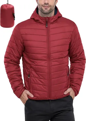 33,000ft Men's Lightweight Packable Insulated Puffer Winter Jacket with Hood, Water-Resistant Down Alternative Puffy Coat