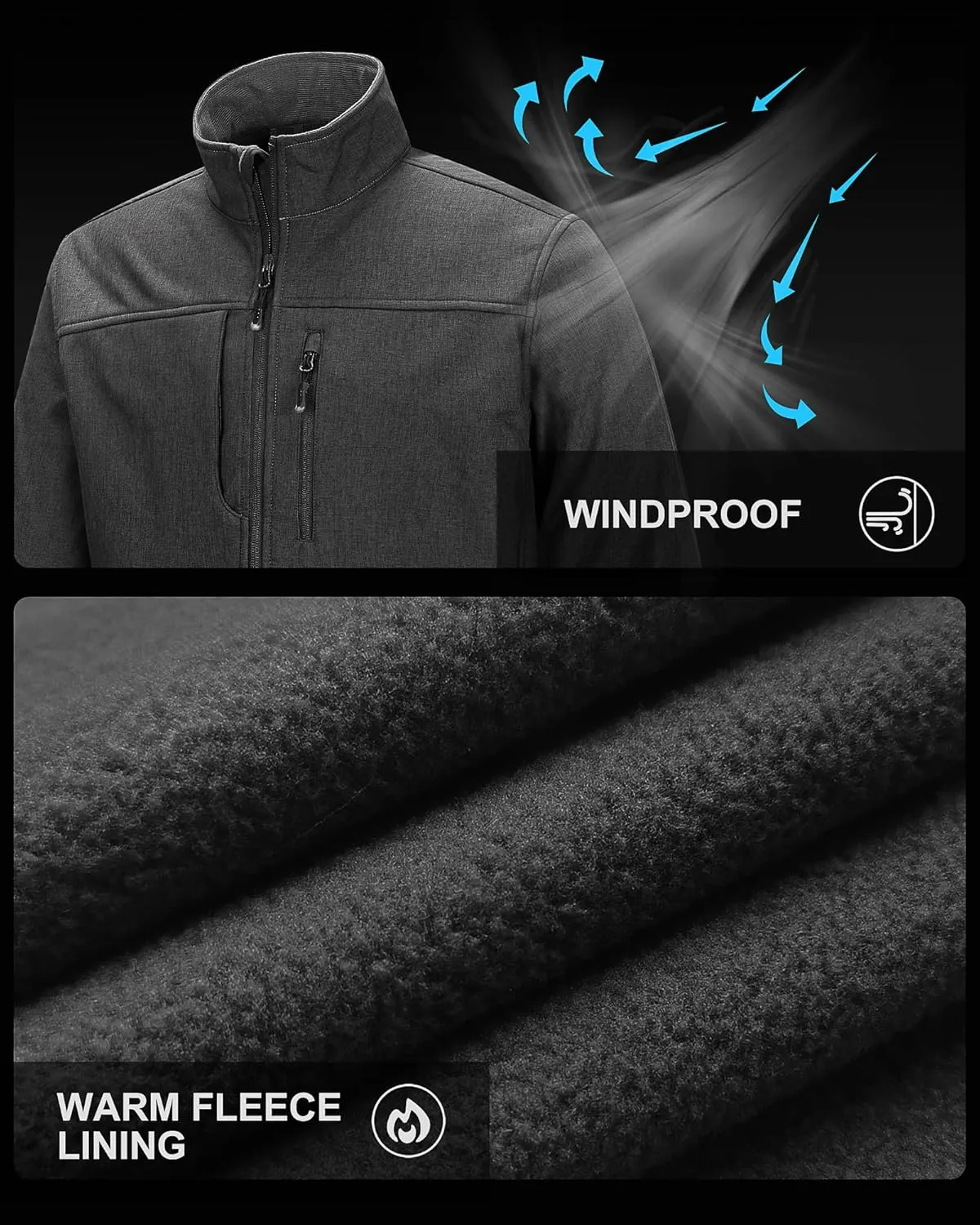 33,000ft Men's Lightweight Softshell Jacket Warm Fleece Lined Windbreaker Waterproof Soft Shell for Outdoor Hiking