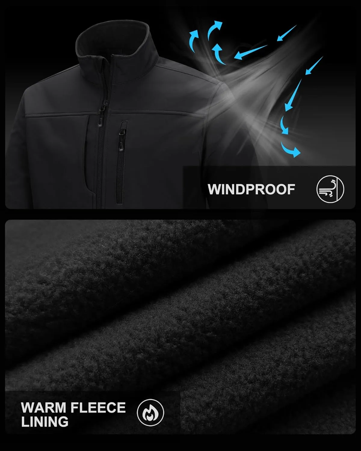 33,000ft Men's Lightweight Softshell Jacket Warm Fleece Lined Windbreaker Waterproof Soft Shell for Outdoor Hiking
