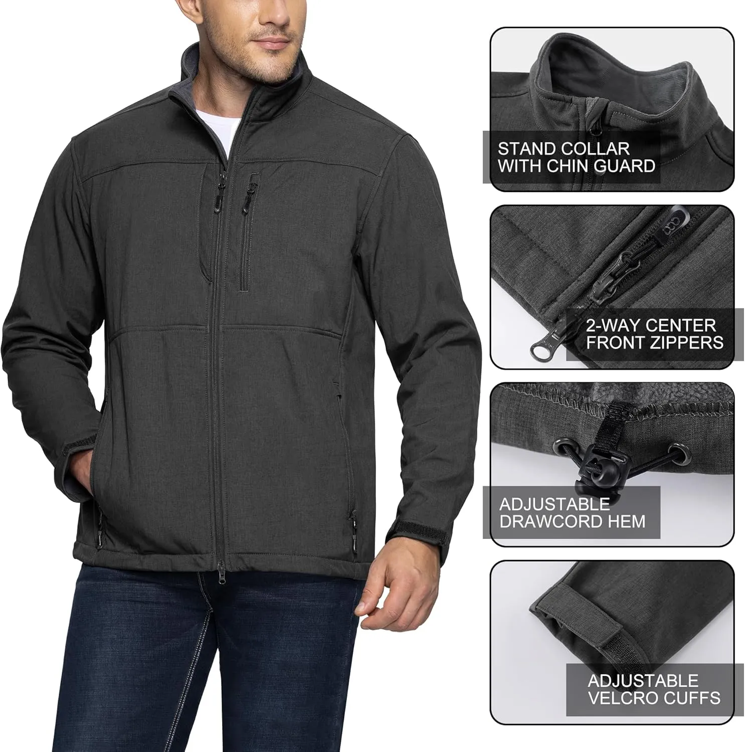 33,000ft Men's Lightweight Softshell Jacket Warm Fleece Lined Windbreaker Waterproof Soft Shell for Outdoor Hiking