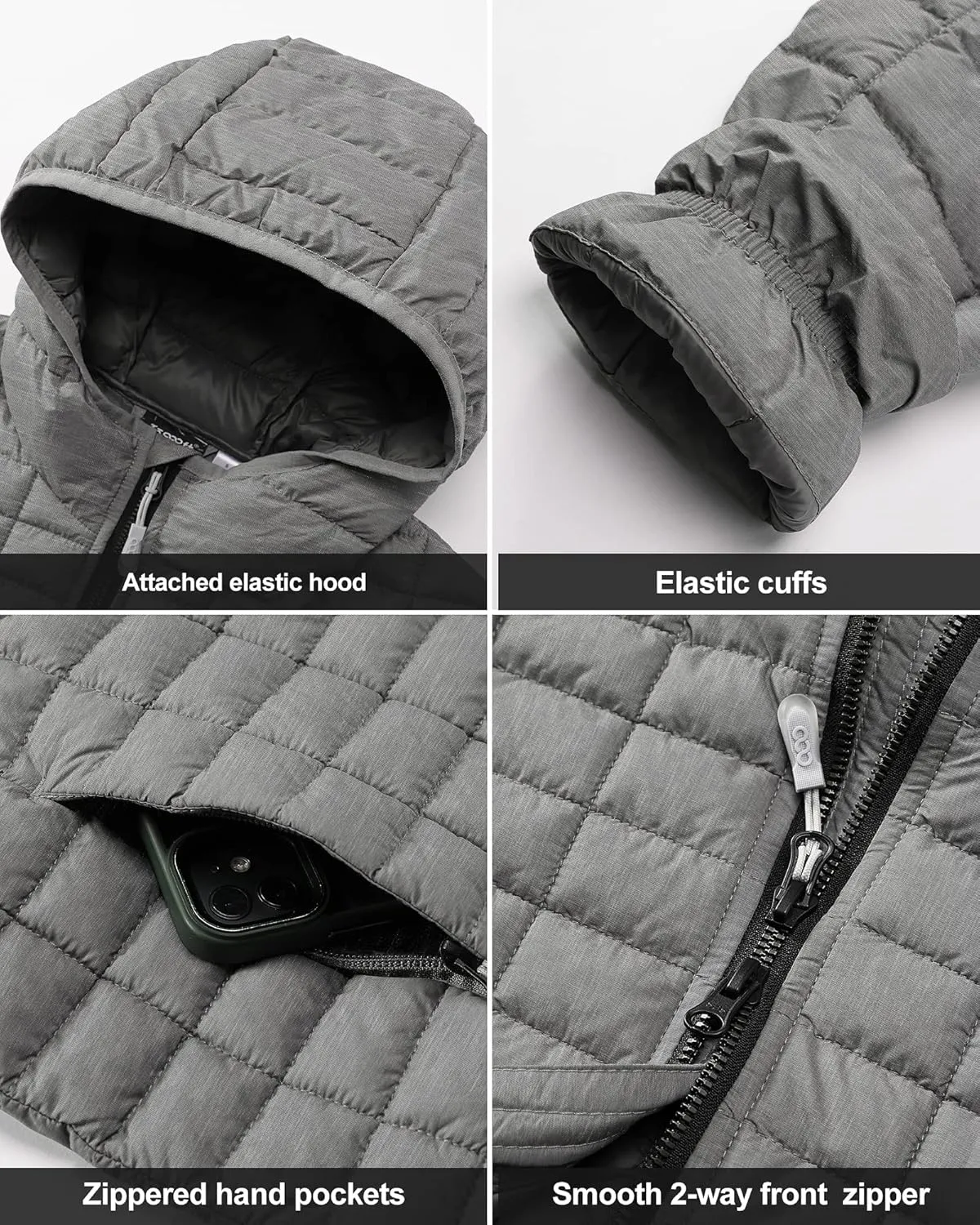 33,000ft Men's Thermolite Packable Hooded Quilted Puffer Jacket, Lightweight Warm Puffy Insulated Winter Coat