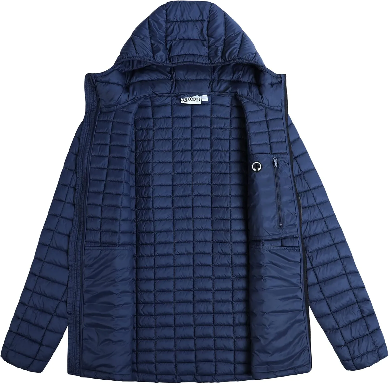 33,000ft Men's Thermolite Packable Hooded Quilted Puffer Jacket, Lightweight Warm Puffy Insulated Winter Coat