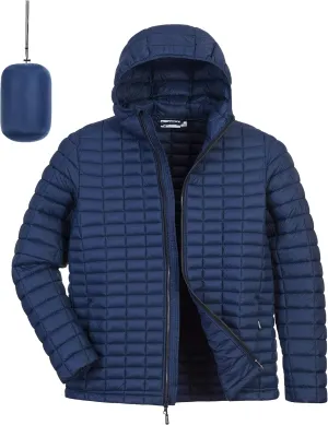 33,000ft Men's Thermolite Packable Hooded Quilted Puffer Jacket, Lightweight Warm Puffy Insulated Winter Coat