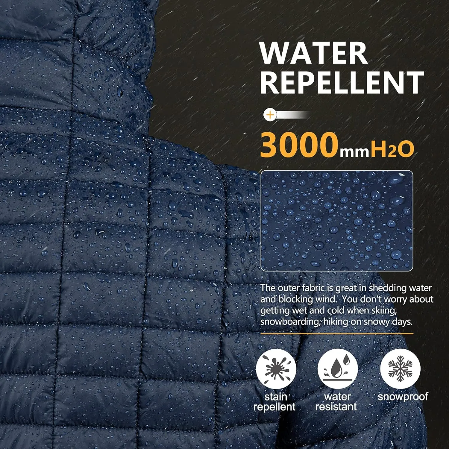 33,000ft Men's Thermolite Packable Hooded Quilted Puffer Jacket, Lightweight Warm Puffy Insulated Winter Coat