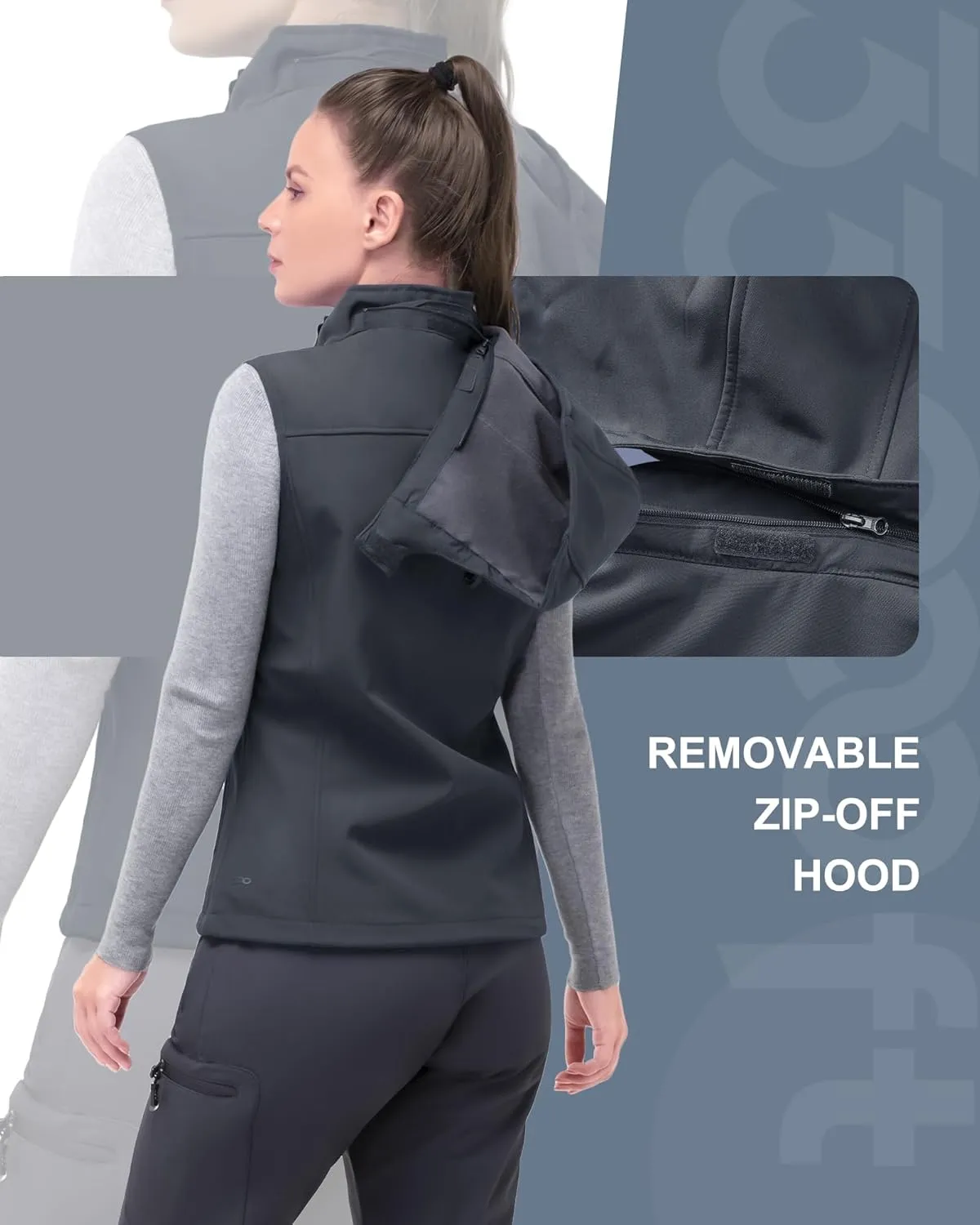 33,000ft Women's Hooded Lightweight Softshell Vest Fleece Lined Windproof Zip Up Sleeveless Jacket for Hiking Golf Running