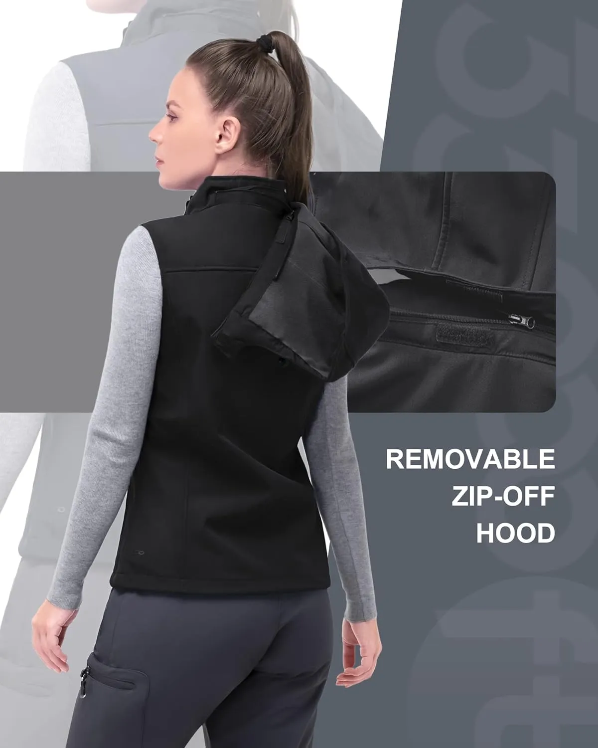 33,000ft Women's Hooded Lightweight Softshell Vest Fleece Lined Windproof Zip Up Sleeveless Jacket for Hiking Golf Running