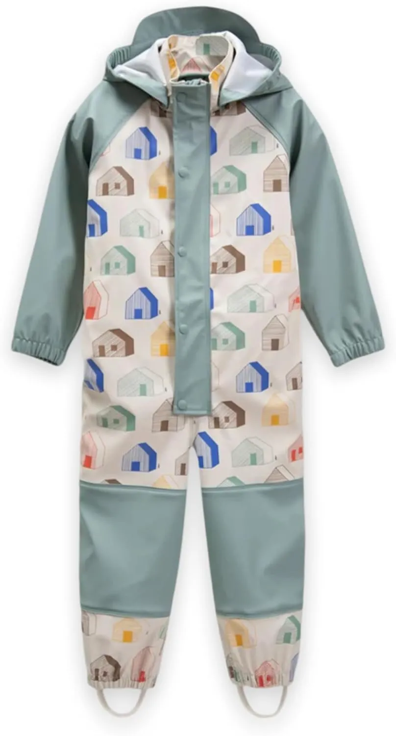 7AM Enfant Rain Coverall Jumpsuit - Unisex Kids Rain Suit, Removable Hood, Lightweight Windproof Jacket | Rainwear Collection
