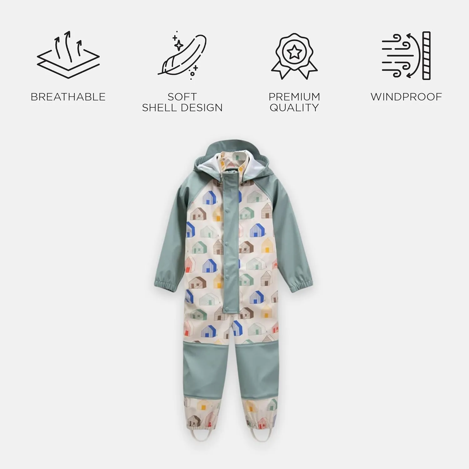 7AM Enfant Rain Coverall Jumpsuit - Unisex Kids Rain Suit, Removable Hood, Lightweight Windproof Jacket | Rainwear Collection